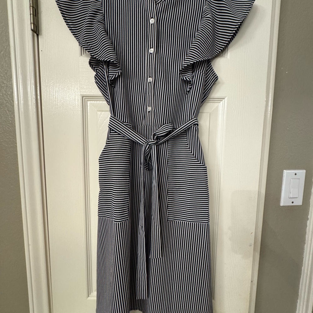 Monteau Black and White Striped Midi Dress